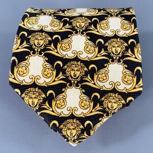 GIANNI VERSACE Black Gold Medusa Heads Silk Tie